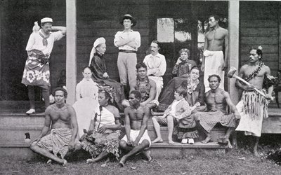 Robert Louis Stevenson with his household at Vailima, Samoa, 1892 by John Davis